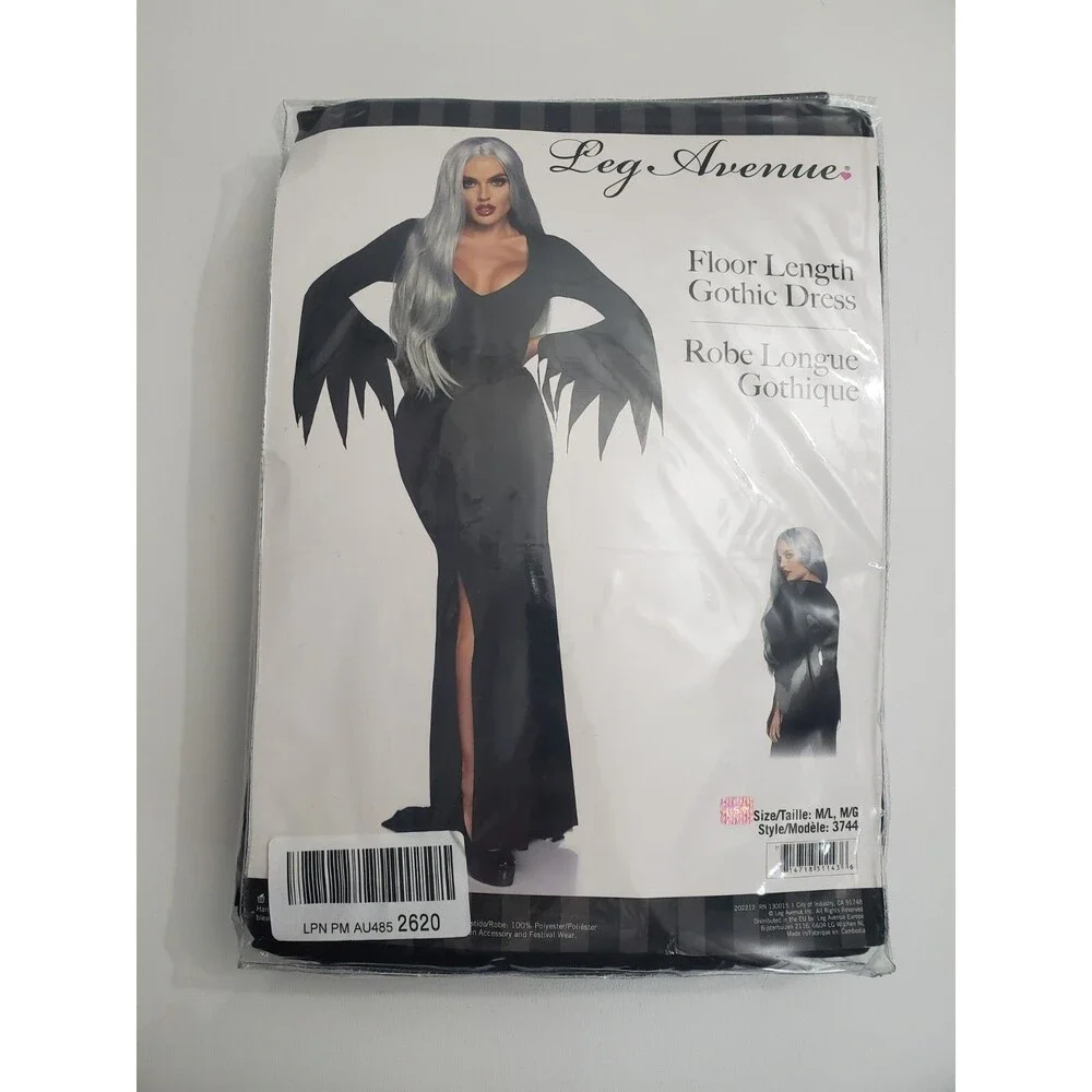 Womens Leg Avenue Black Long Witch Gothic Dress, M/L - Picture 1 of 6